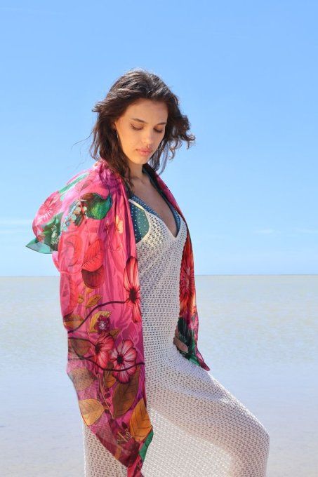 Foulard Carré Brokante Amulette Rose 130x130 cm Modal Viscose
