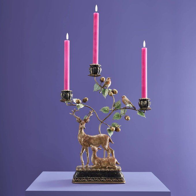 BOUGEOIR AVEC CERFS MULTICOLORE - WERNS DECO