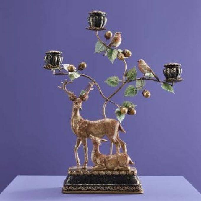 BOUGEOIR AVEC CERFS MULTICOLORE - WERNS DECO