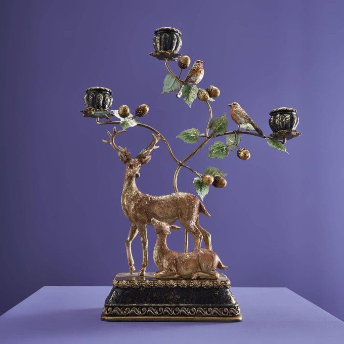 BOUGEOIR AVEC CERFS MULTICOLORE - WERNS DECO