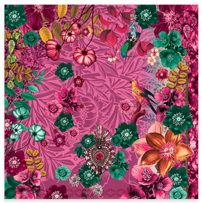 Foulard Carré Brokante Amulette Rose 130x130 cm Modal Viscose