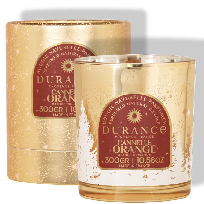 BOUGIE MECHE BOIS CANNELLE ORANGE - DURANCE