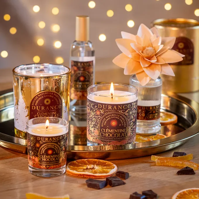 BOUGIE MECHE BOIS CLEMENTINE CHOCOLAT - DURANCE