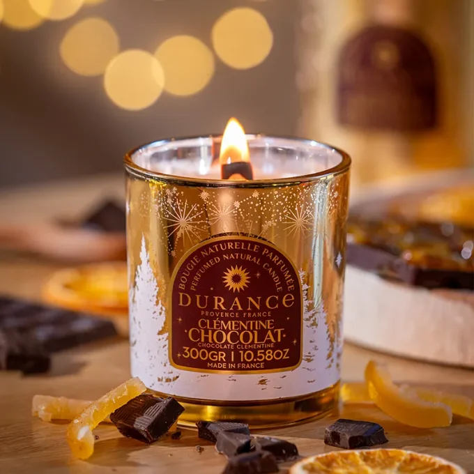 BOUGIE MECHE BOIS CLEMENTINE CHOCOLAT - DURANCE