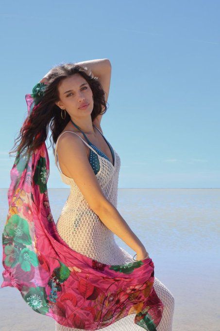Foulard Carré Brokante Amulette Rose 130x130 cm Modal Viscose