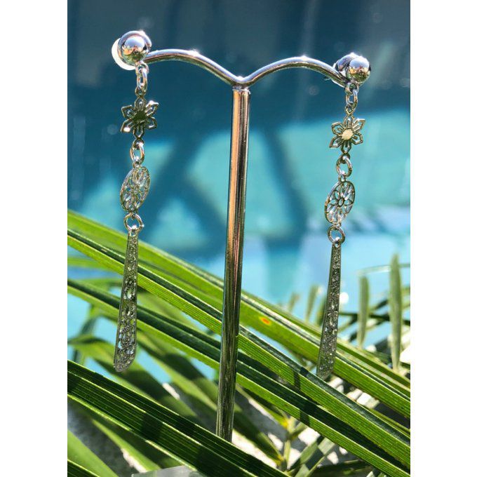 Boucles d'oreilles métal argenté Fleur