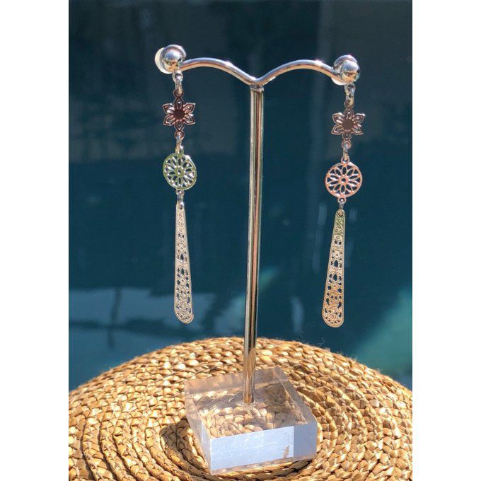 Boucles d'oreilles métal argenté Fleur