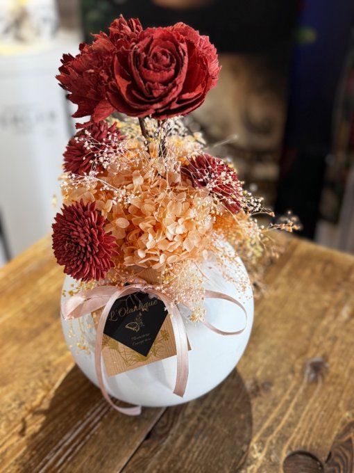 Composition Fleurs Shola Vase Boule - Décoration Florale Artisanale 