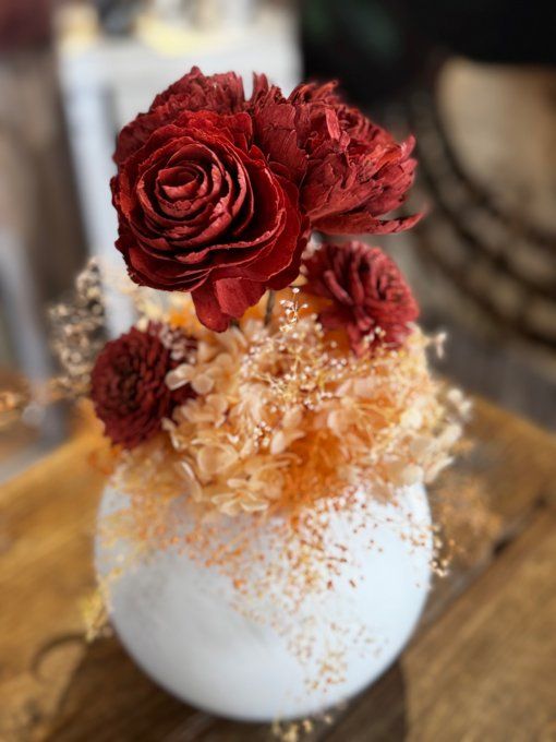 Composition Fleurs Shola Vase Boule - Décoration Florale Artisanale 