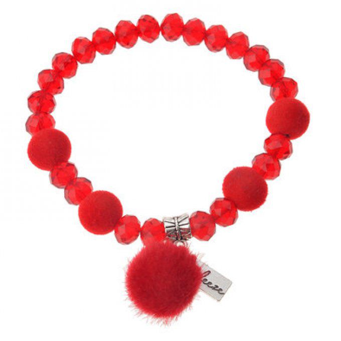 Bracelet femme rouge pompon