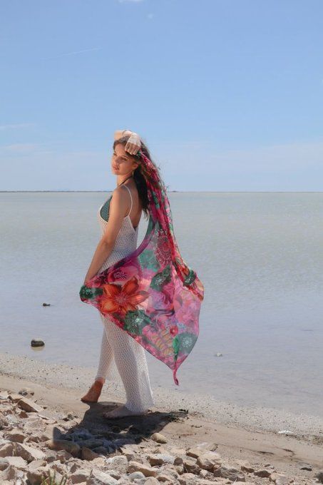 Foulard Carré Brokante Amulette Rose 130x130 cm Modal Viscose